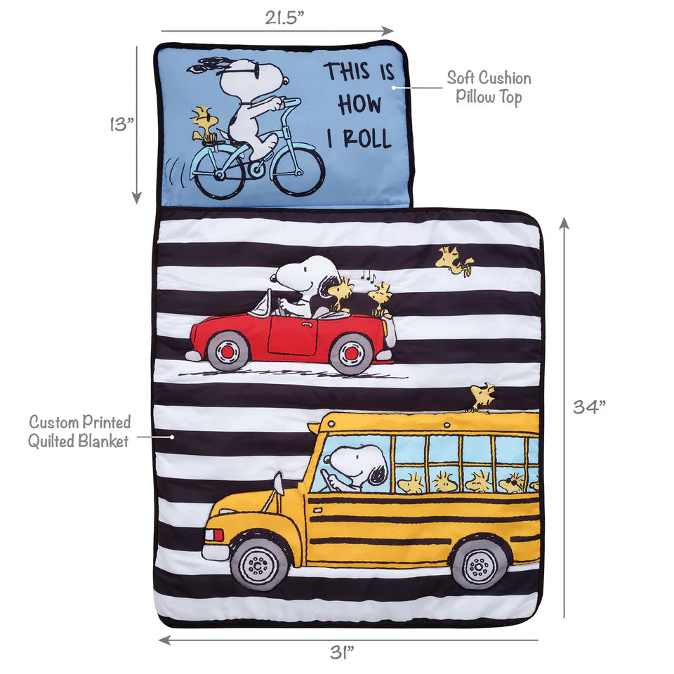 Bedtime Originals Snoopy & Woodstock Peanuts Transportation Toddler Nap Mat- Bambi Baby
