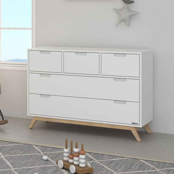 dadada Soho Collection 5 Drawer Dresser in White and Natural- Bambi Baby