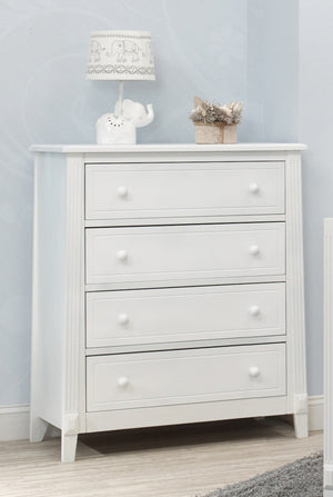 White Sorelle Berkley 4-Drawer Chest - Styled Nursery View | Bambi Baby