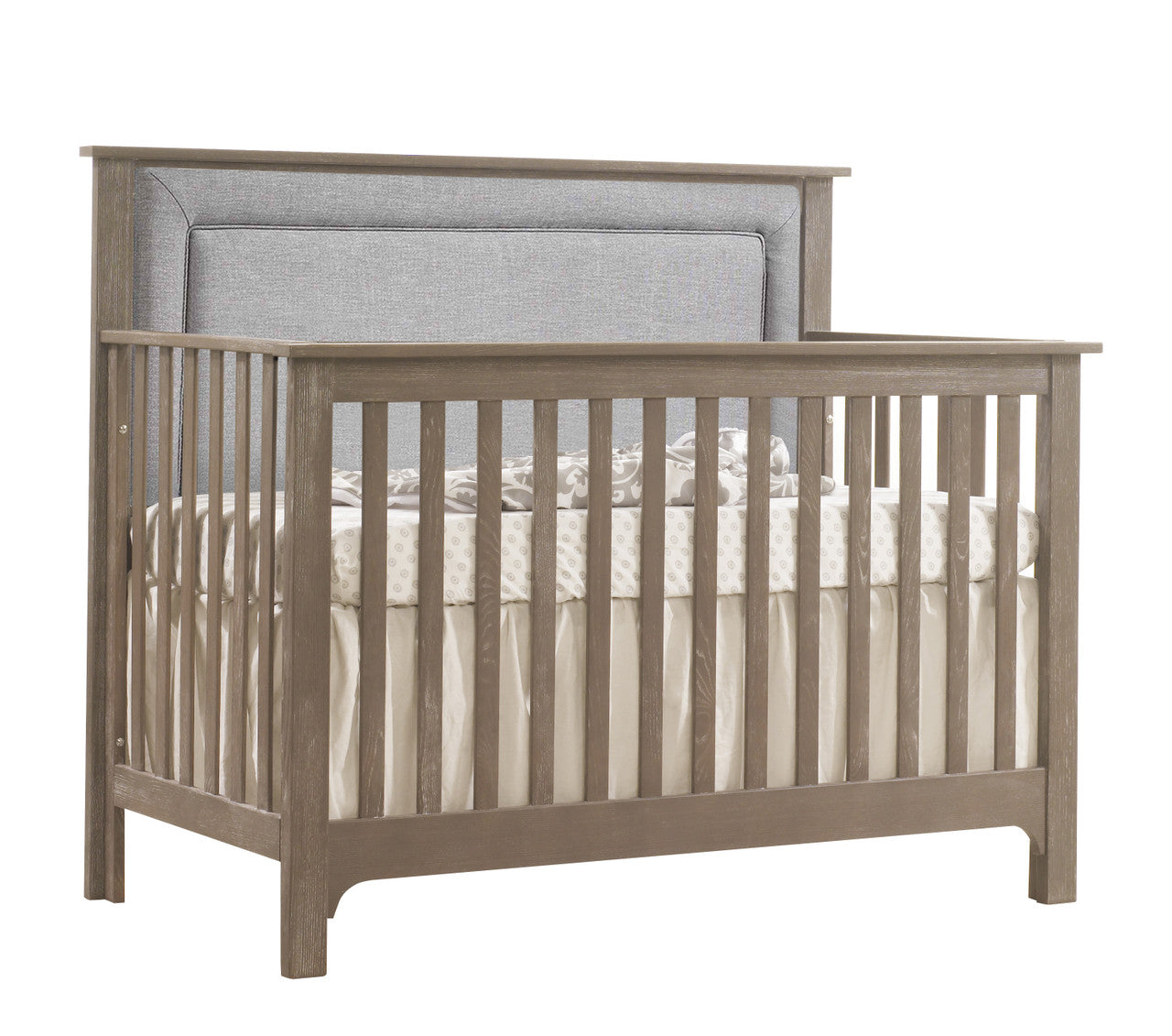 NEST Emerson Collection 4 in 1 Convertible Crib in Sugar Cane with Upholstered Panel in Fog- Bambi Baby