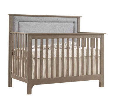 NEST Emerson Collection 4 in 1 Convertible Crib in Sugar Cane with Upholstered Panel in Fog- Bambi Baby