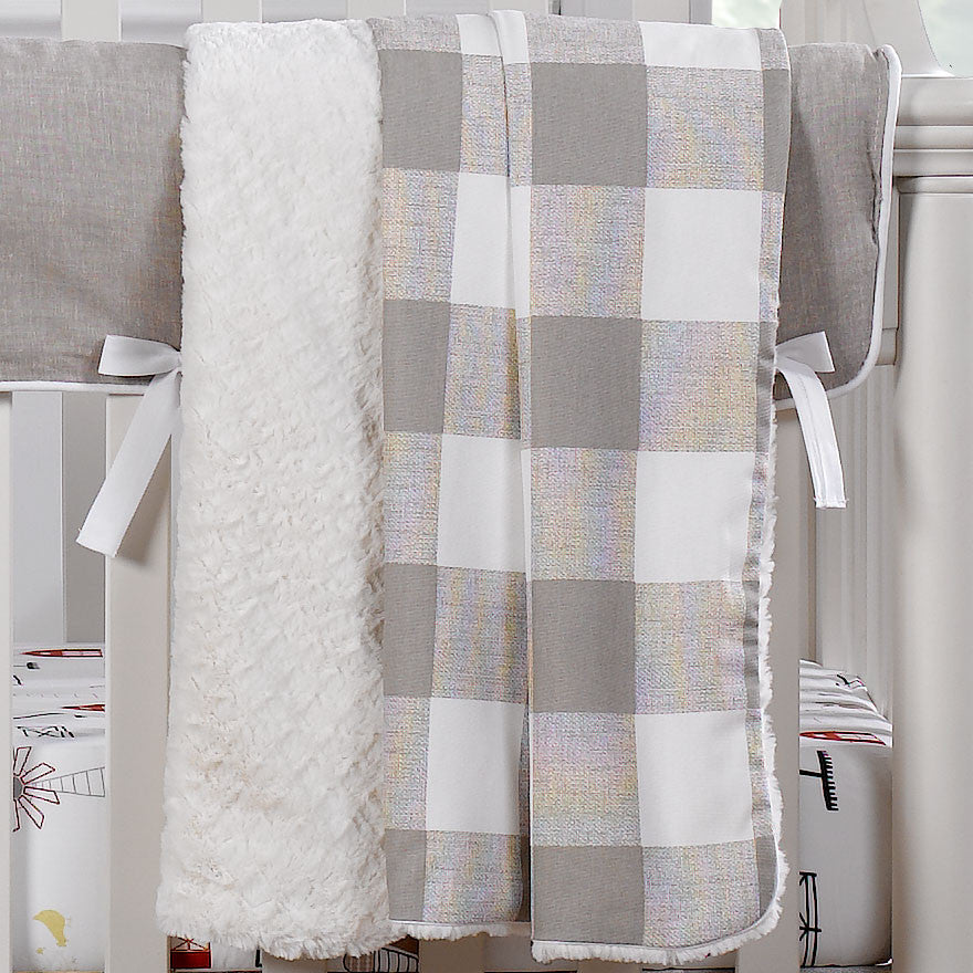 Liz and Roo Buffalo Check Minky Receiving Blanket in Taupe- Bambi Baby