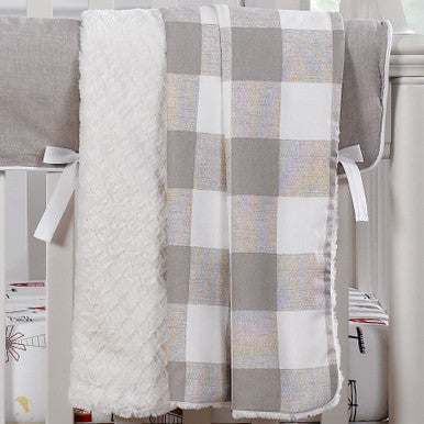 Liz and Roo Buffalo Check Minky Receiving Blanket in Taupe- Bambi Baby