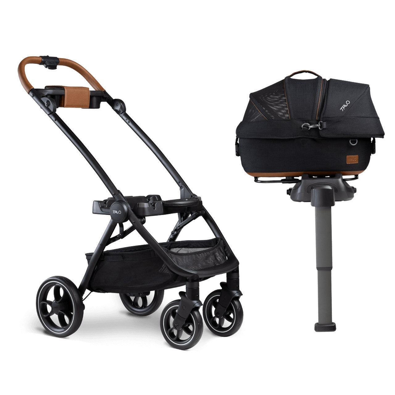 Onyx Black Tavo Maeve 3-in-1 Pet Stroller System - Side View with Car Seat | Bambi Baby