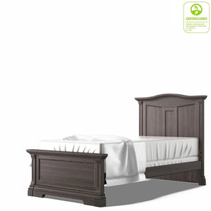 Washed Grey Solid Hardwood Romina Imperio Twin Bed - 3/4 Angle with GREENGUARD Badge | Bambi Baby