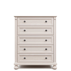 Washed White Solid Hardwood Romina Dakota Tall Chest 5-Drawer - Front View | Bambi Baby