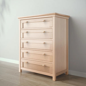 Natural Hardwood Romina Karisma Tall Chest 5-Drawer - 3/4 Angle View | Bambi Baby