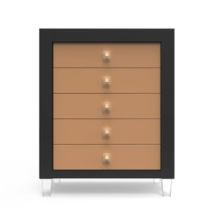 Solid Black Hardwood Romina Millenario Tall Chest with Cappuccino Drawers - Front View | Bambi Baby