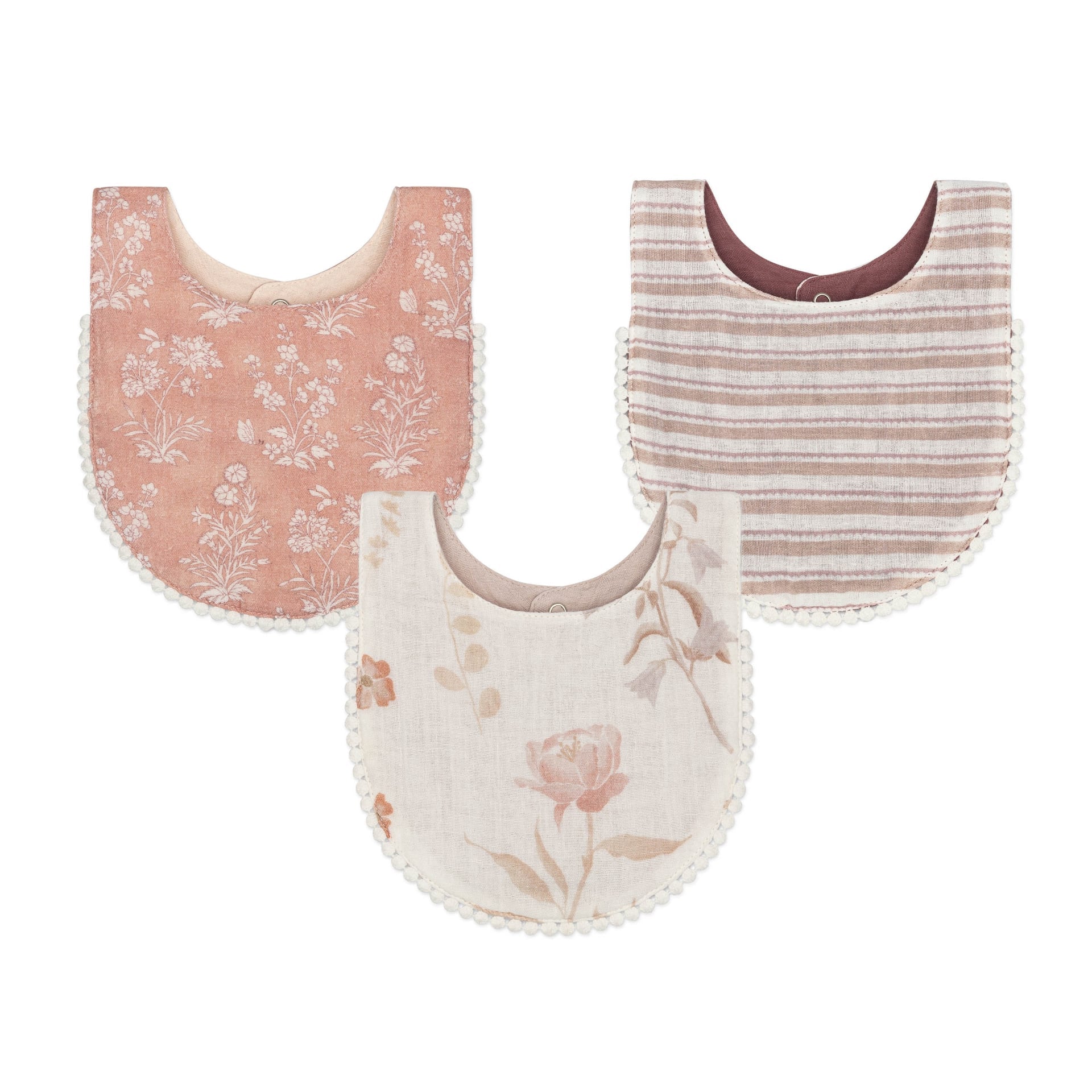 Crane Baby Violet Floral Cotton Baby Bib Set (3 Pack)- Bambi Baby