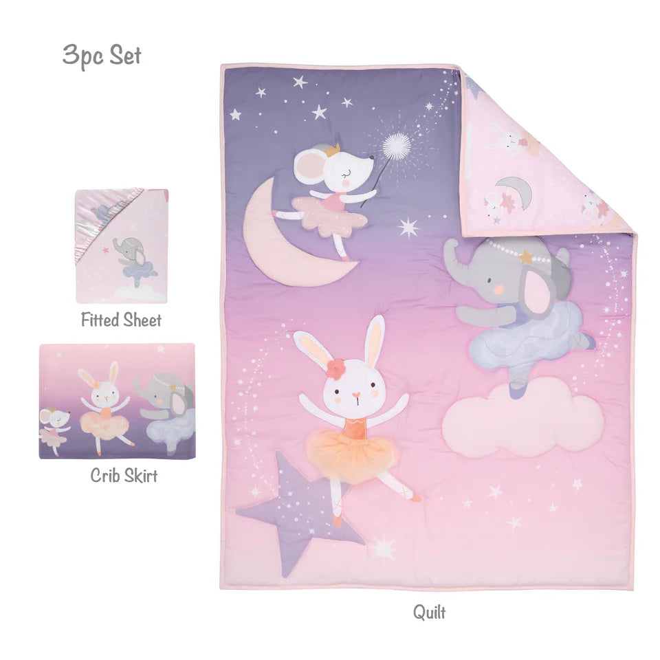 Bedtime Originals Tiny Dancer 3-Piece Ballet Baby Crib Bedding Set - Elephant- Bambi Baby