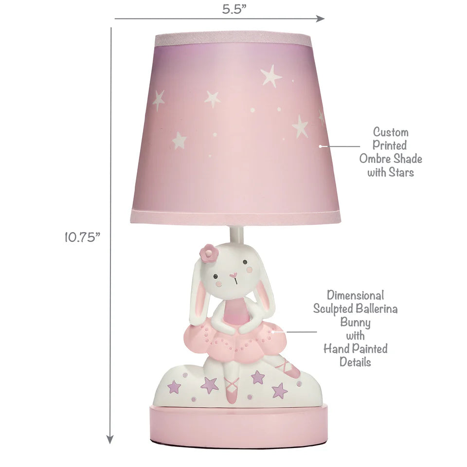Bedtime Originals Tiny Dancer Bunny & Stars Pink Nursery Lamp with Shade & Bulb- Bambi Baby