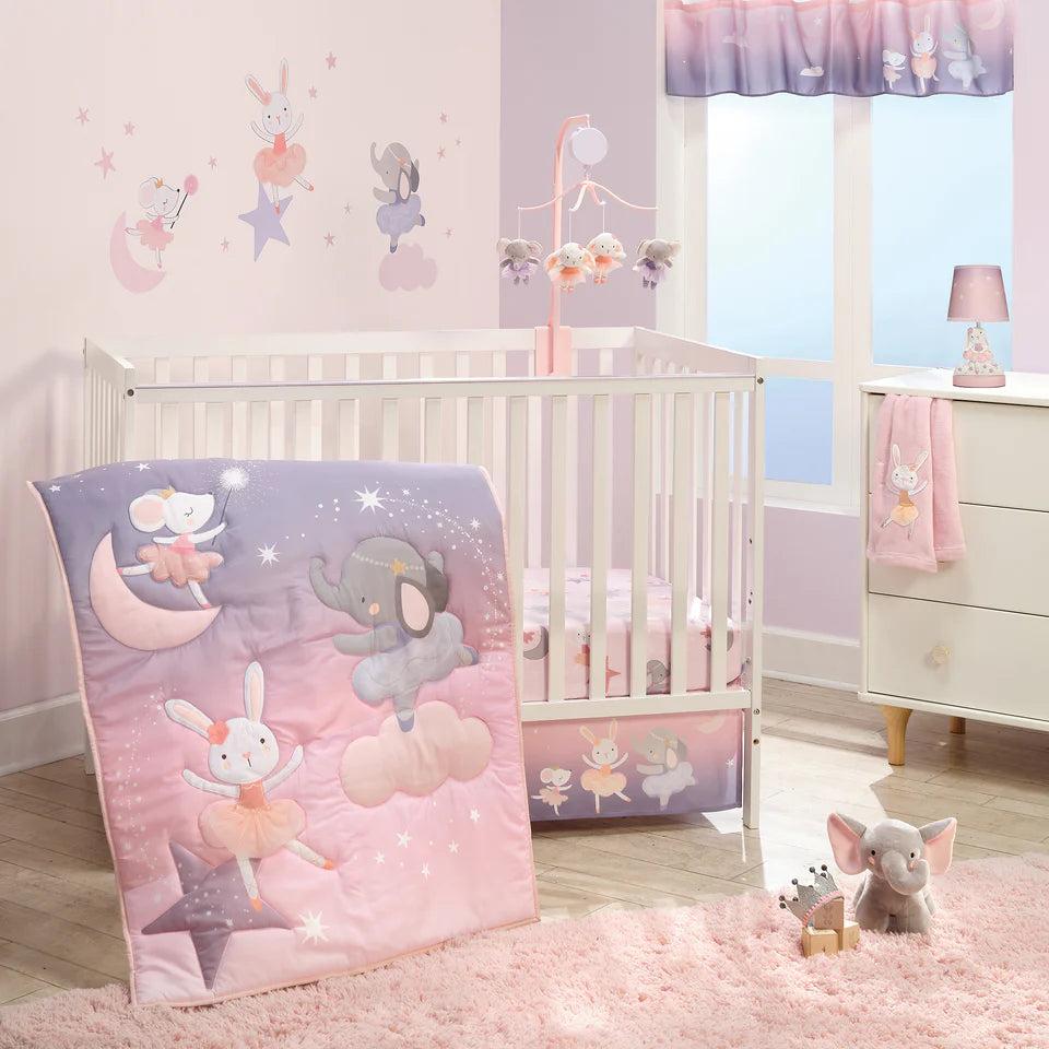 Bedtime Originals Tiny Dancer 3-Piece Ballet Baby Crib Bedding Set - Elephant- Bambi Baby