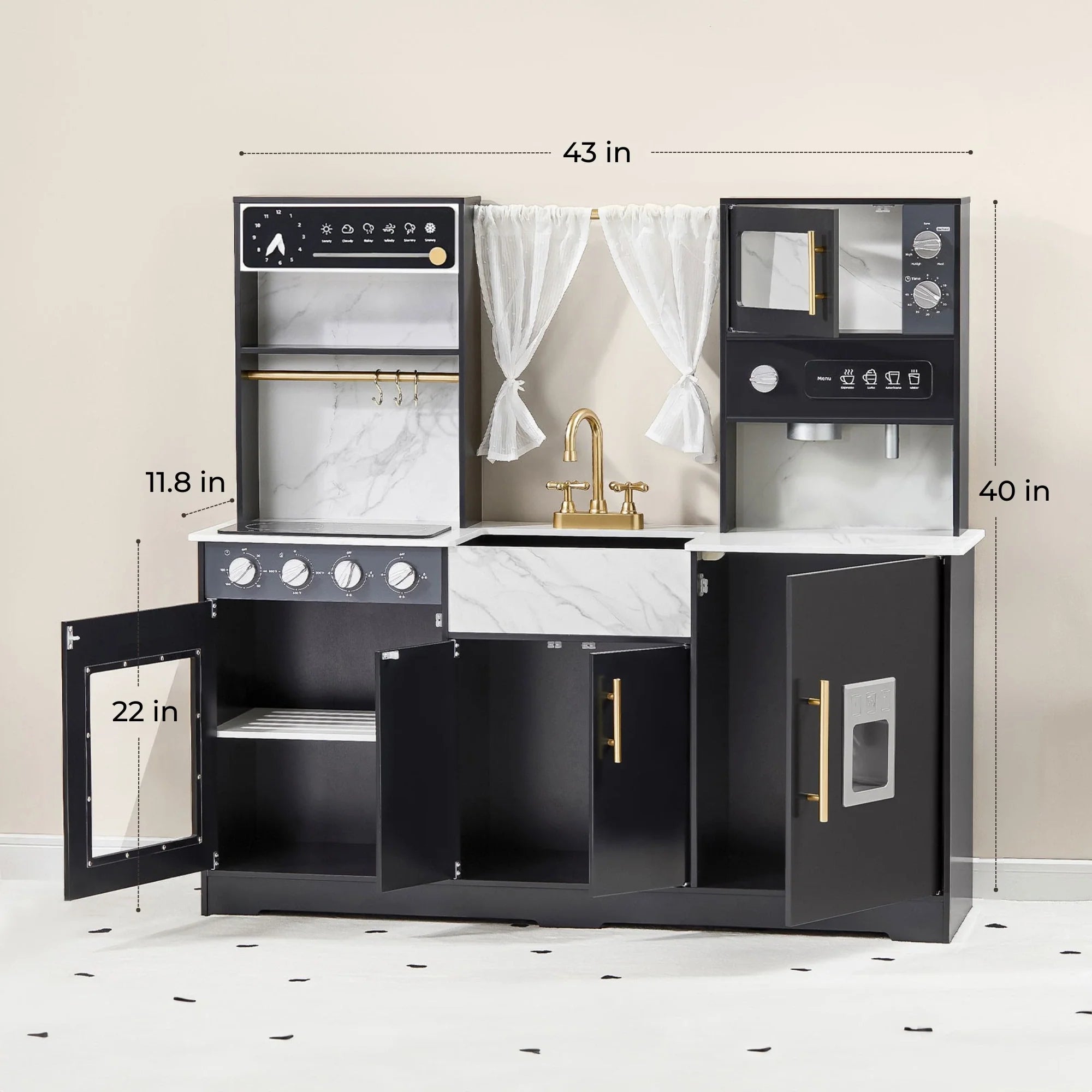 Tiny Land® Iconic Wooden Play Kitchen – Black Pretend Cooking Set for Kids- Bambi Baby