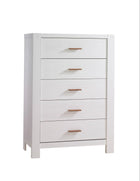 White Solid Ash Natart Toscano 5-Drawer Tall Chest - Angled View | Bambi Baby
