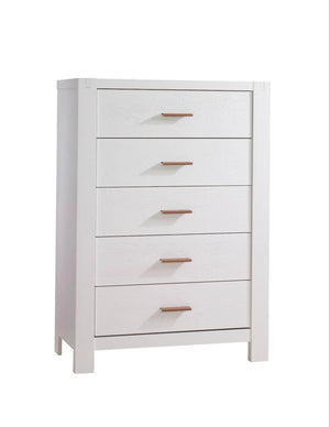 White Solid Ash Natart Toscano 5-Drawer Tall Chest - Angled View | Bambi Baby