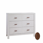 White & Walnut Natart Toscano King Nursery Dresser 6-Drawer with Color Swatch - Angled View | Bambi Baby
