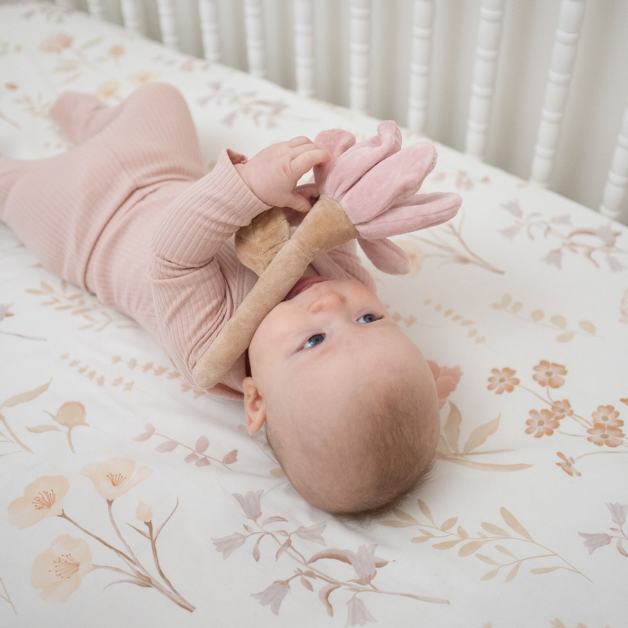 Crane Baby Violet Floral Plush Baby Rattle Toy- Bambi Baby