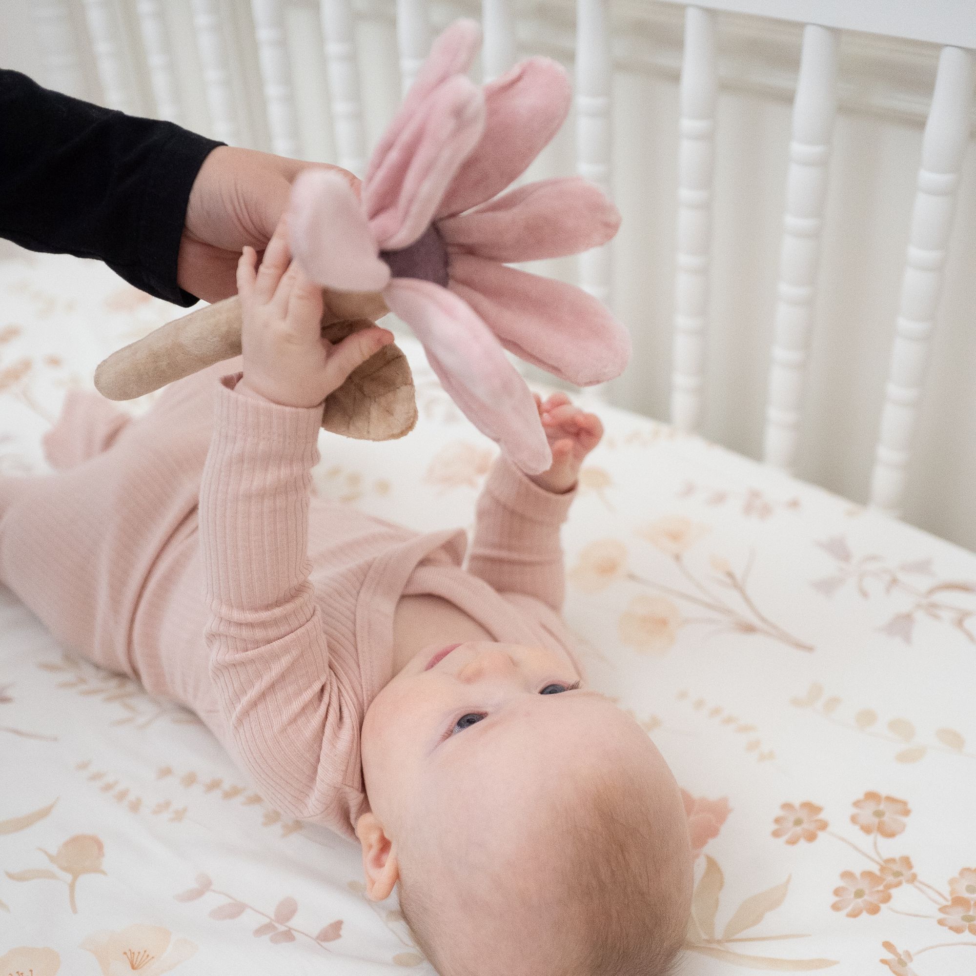 Crane Baby Violet Floral Plush Baby Rattle Toy- Bambi Baby