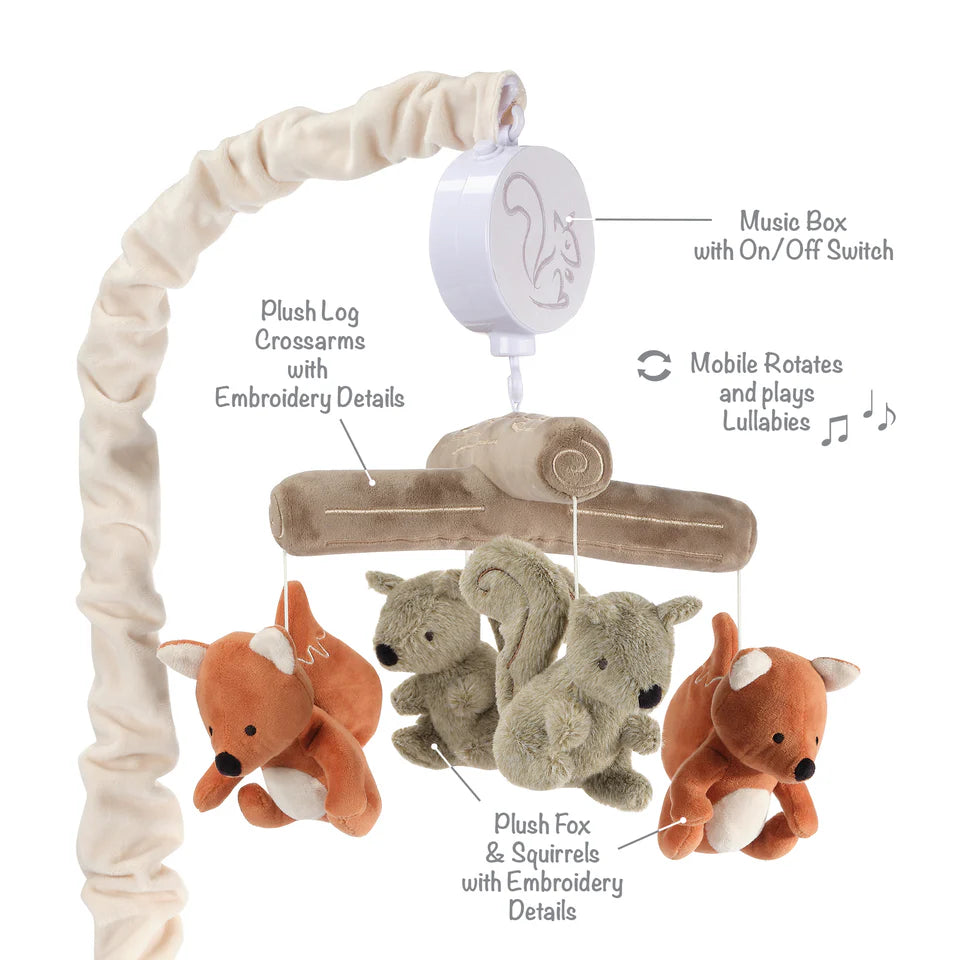Lambs & Ivy Treetop Fox & Squirrel Woodland Musical Baby Crib Mobile Soother Toy- Bambi Baby