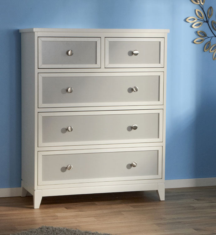 Pali Treviso Collection Five Drawer Dresser in White/Grey- Bambi Baby