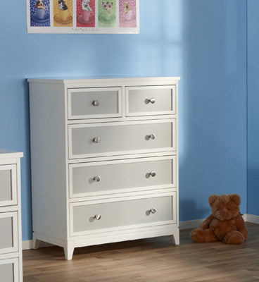 Pali Treviso Collection Five Drawer Dresser in White/Grey- Bambi Baby