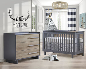 Charcoal Natural Tulip Urban Convertible Crib and Dresser Set - Nursery Room View | Bambi Baby
