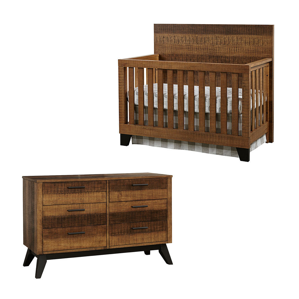 Juego de habitación infantil Westwood Urban Rustic de 2 piezas: 6 puertas y cuna convertible en color trigo cepillado- Bambi Baby