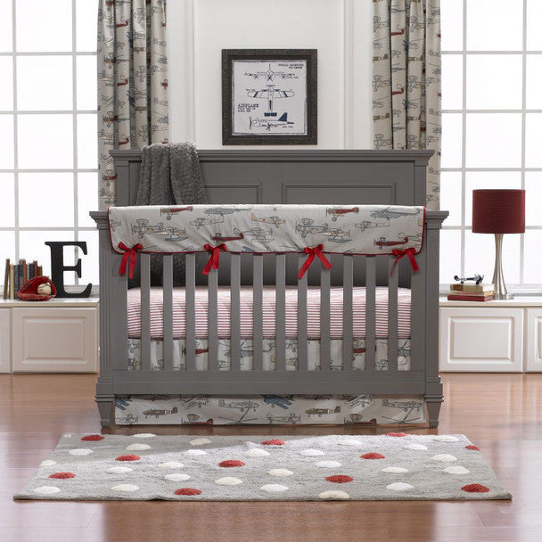 Liz and Roo Vintage Airplanes Bumperless Crib Bedding 3-Piece Set- Bambi Baby