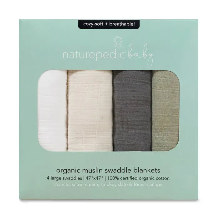Naturepedic Organic Breathable Swaddle Blankets 4-Color Pack- Bambi Baby
