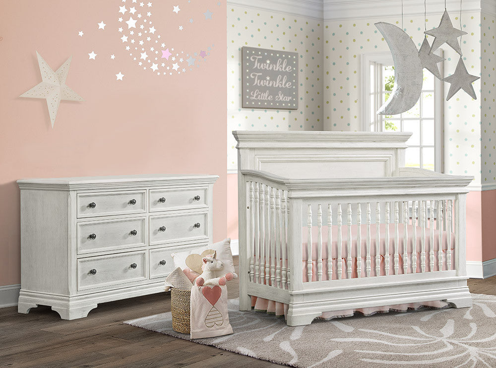Westwood Olivia 2 Piece Nursery Set - Crib and 6 Drawer Dresser in Brushed White- Bambi Baby