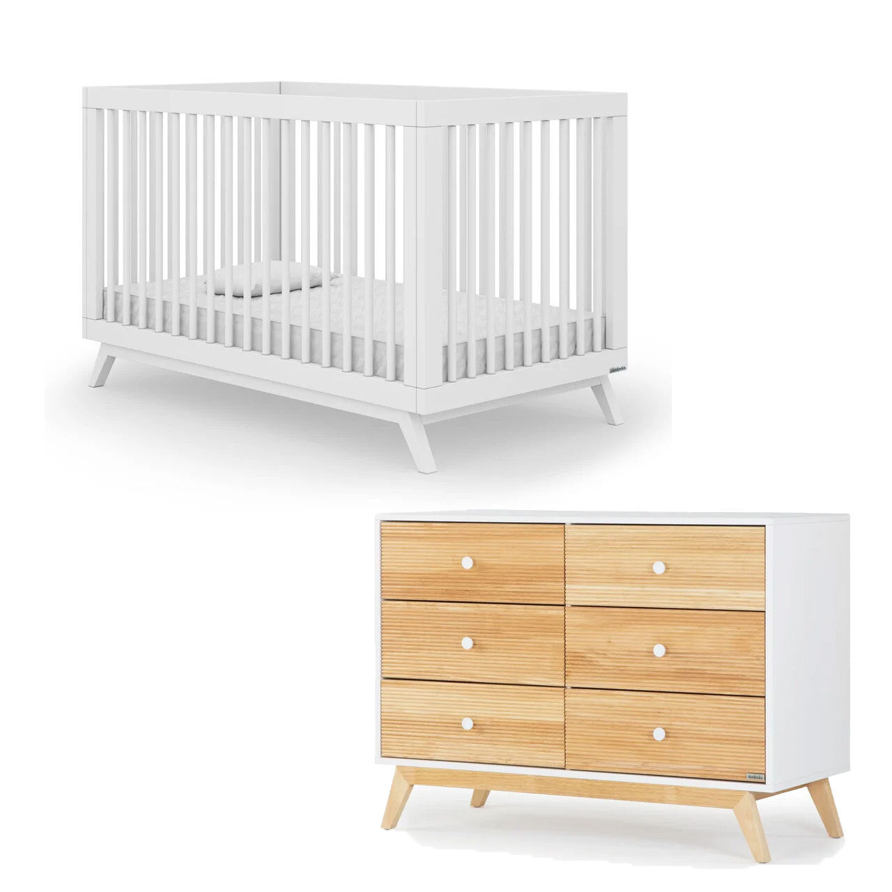 dadada Soho White Crib + Merry Dresser Bundle- Bambi Baby